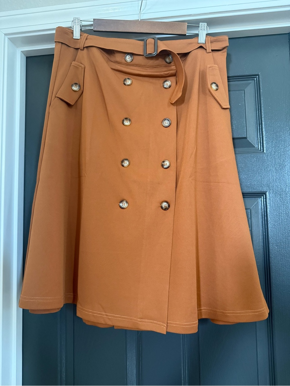 New Tulip B Women’s Double-Breasted A-Line Skirt in Rust